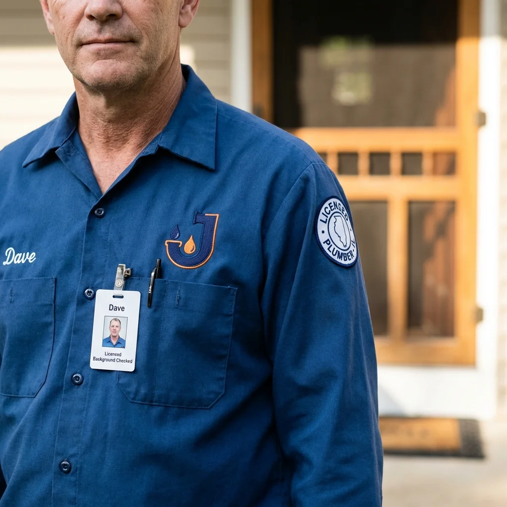 Licensed plumber showing ID badge in Sulligent, AL