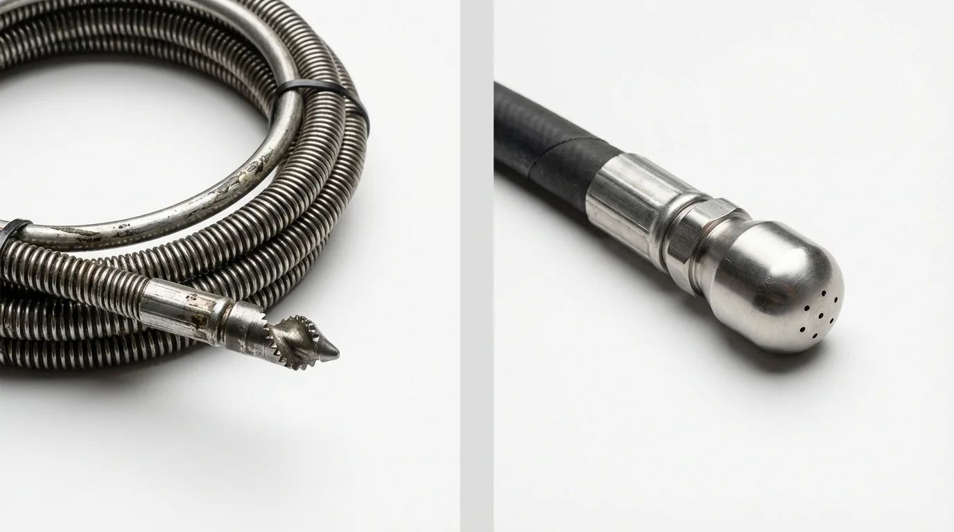 Drain snake cable and hydro jetting nozzle used for drain cleaning in Sulligent, AL