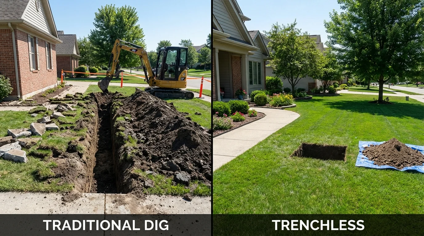 Trenchless sewer repair with minimal yard damage versus traditional excavation in Sulligent, AL
